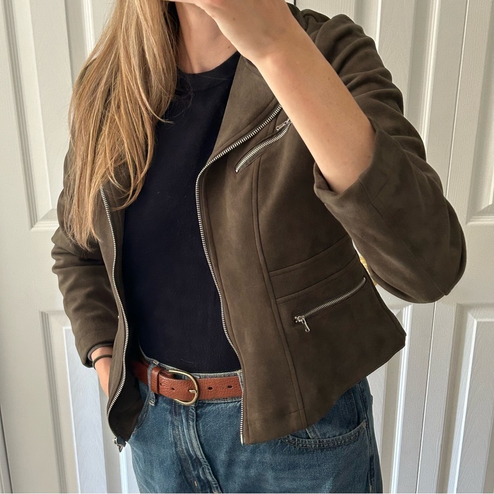 Ookie & Lala Olive Green Faux Suede Jacket Size Small